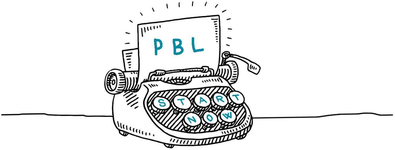 typewriter with words 'PBL: Start Now'