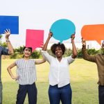 four different students holding up comment bubbles for PBL