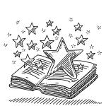 illustration of a open book with stars